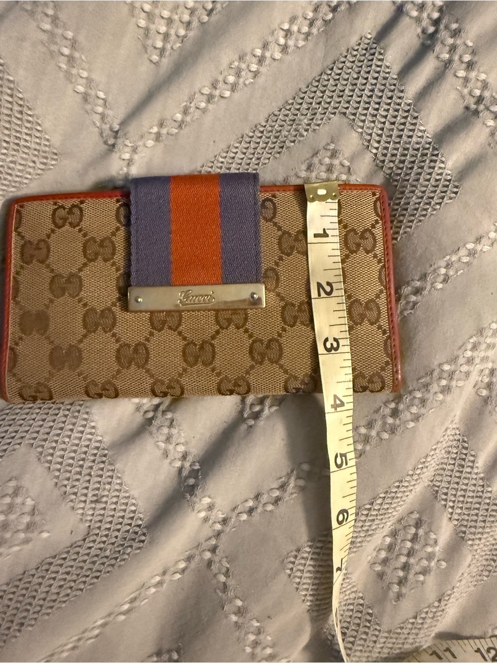 Gucci Beige GG Canvas Continental Wallet with Orange & Blue Stripe-COA included - Picture 6 of 7